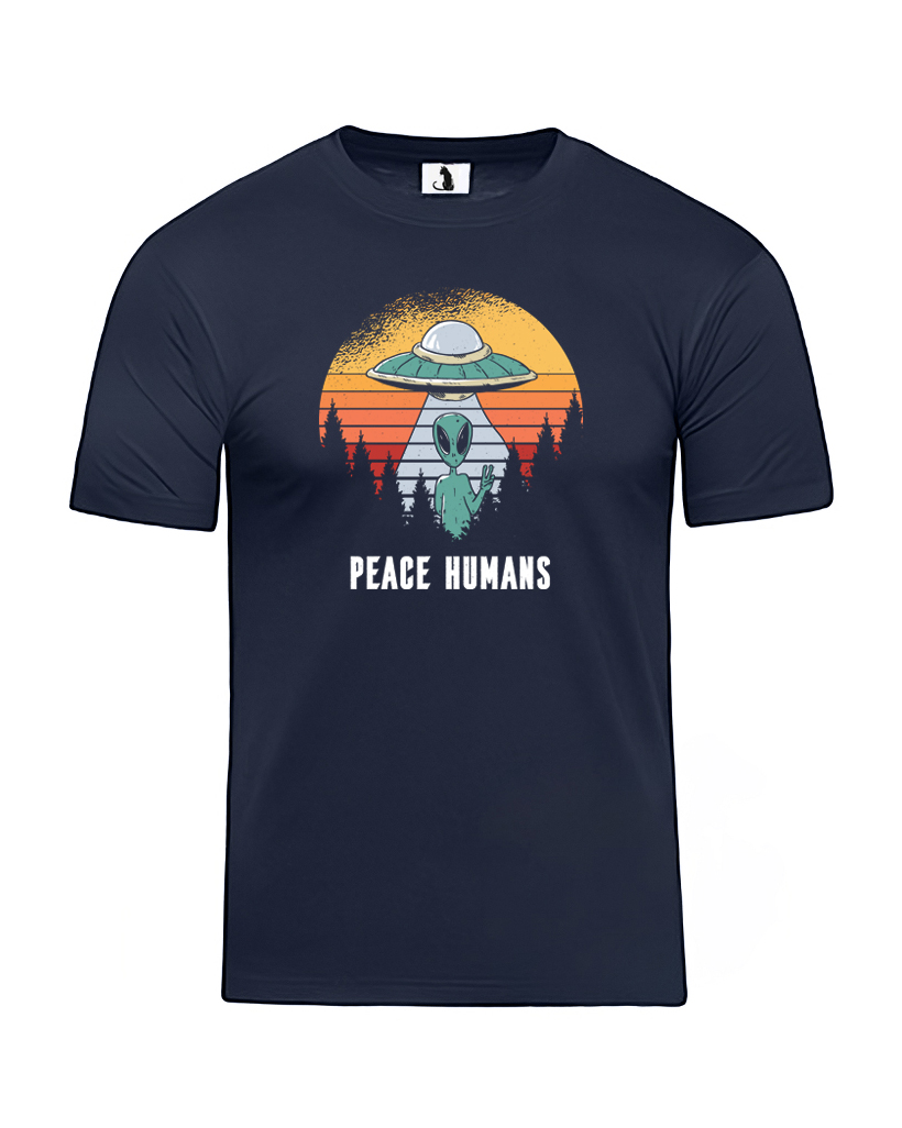 Образец футболки с инопланетянином Peace humans прямая unisex Футболка с инопланетянином Peace humans unisex