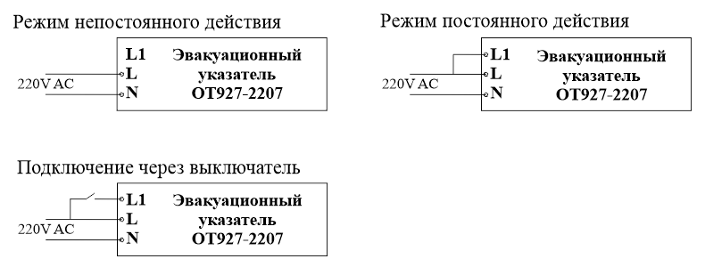 Световой указатель эвакуационного выхода в черном корпусе Moncato OT927 IP65 BLACK – схемы подключения Световой указатель эвакуационного выхода в черном корпусе Moncato OT927 IP65 BLACK – схемы подключения