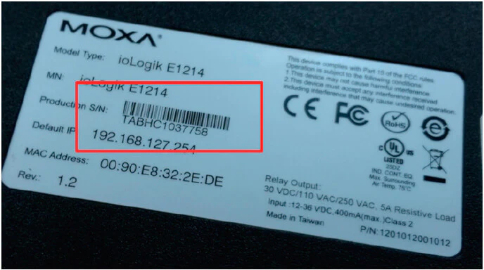 Серийный номер ioLogik E1200