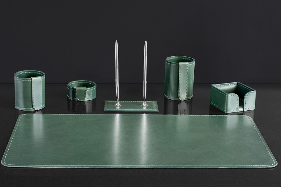 Стакан для карандашей LUX из кожи Full Grain green зеленый