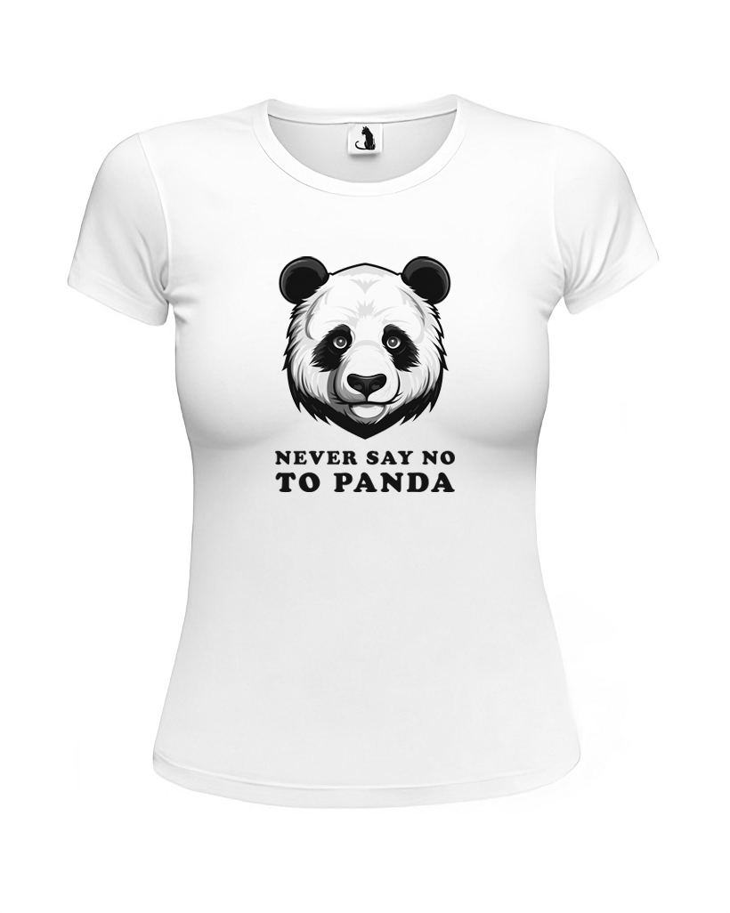 Образец женской футболки с пандой Never say no to panda приталенного кроя Футболка женская с пандой Never say no to panda