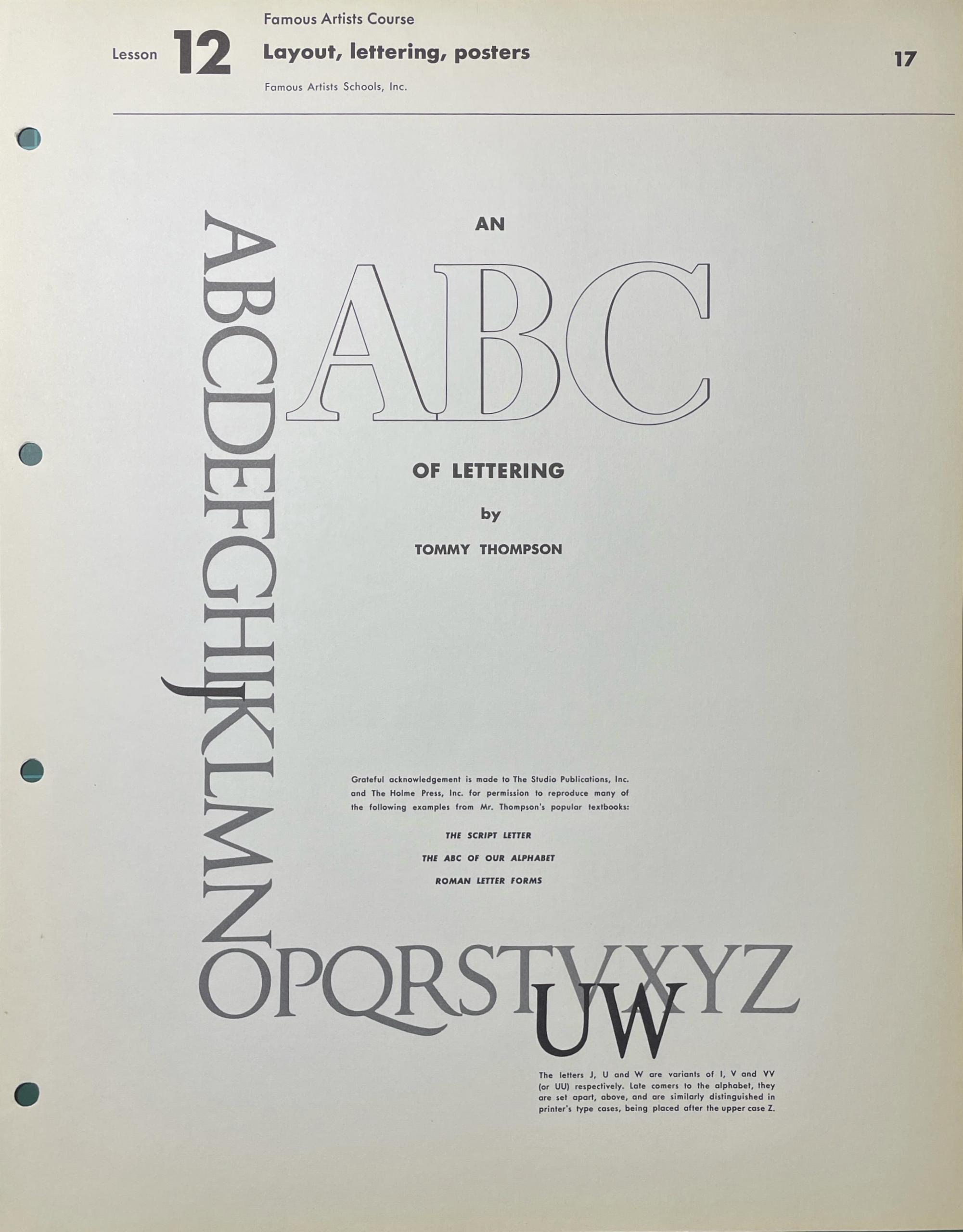Титульная страница раздела «An ABC of lettering» Томми Томпсона — урок 12, страница 17