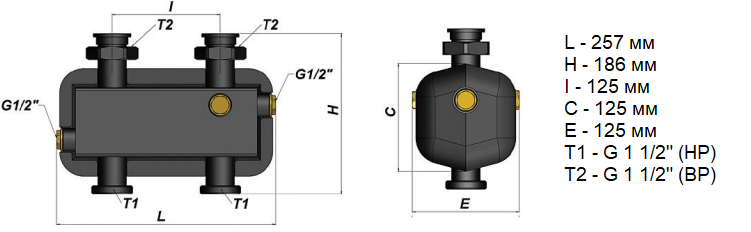 Размеры гидрострелки SDG-0015-004001 Габариты