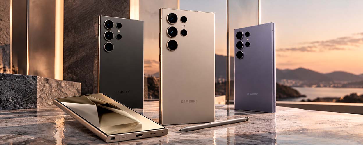 Samsung Galaxy S24 Ultra с титановой рамкой и четырьмя камерами Samsung Galaxy S24 Ultra с титановой рамкой и четырьмя камерами