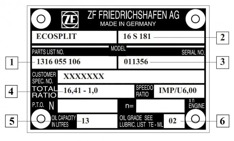 Табличка КПП ZF 9S
