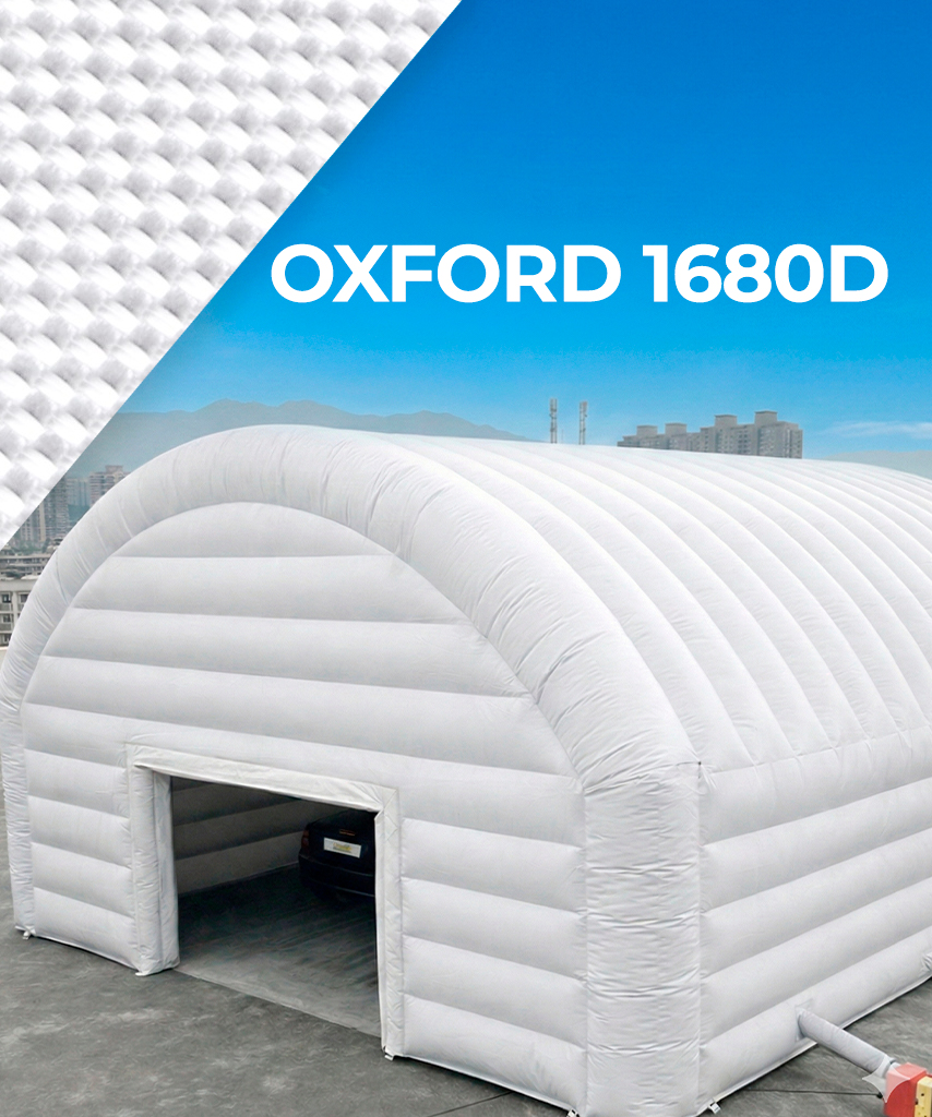Материал Oxford 1680D &mdash; фактура ткани и надувной ангар белого цвета