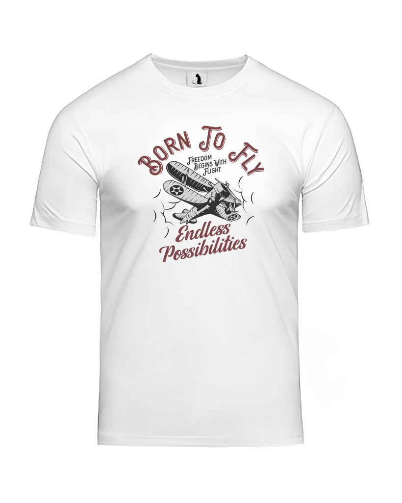 Образец футболки с самолетом Freedom begins with flight unisex классического прямого кроя Футболка с самолетом Freedom begins with flight классического прямого кроя
