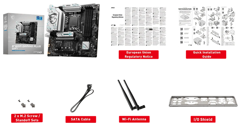 Комплект поставки платы MSI B760M GAMING PLUS WIFI