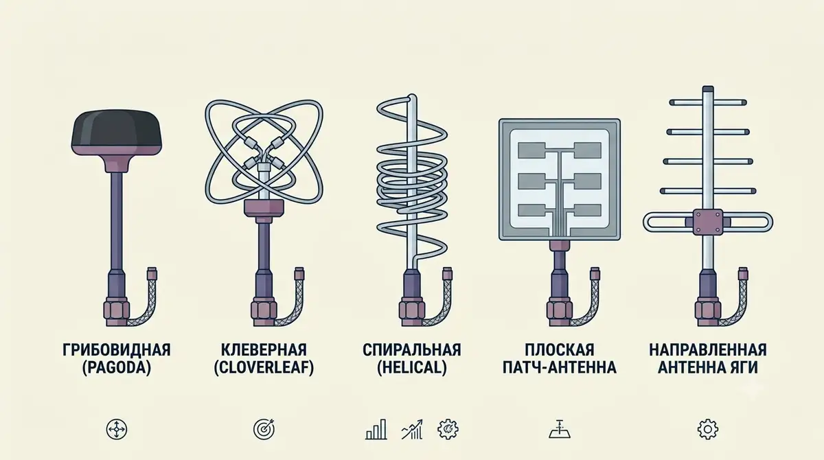 Сравнение конструкций FPV-антенн: грибовидная, клеверная, патч, Яги