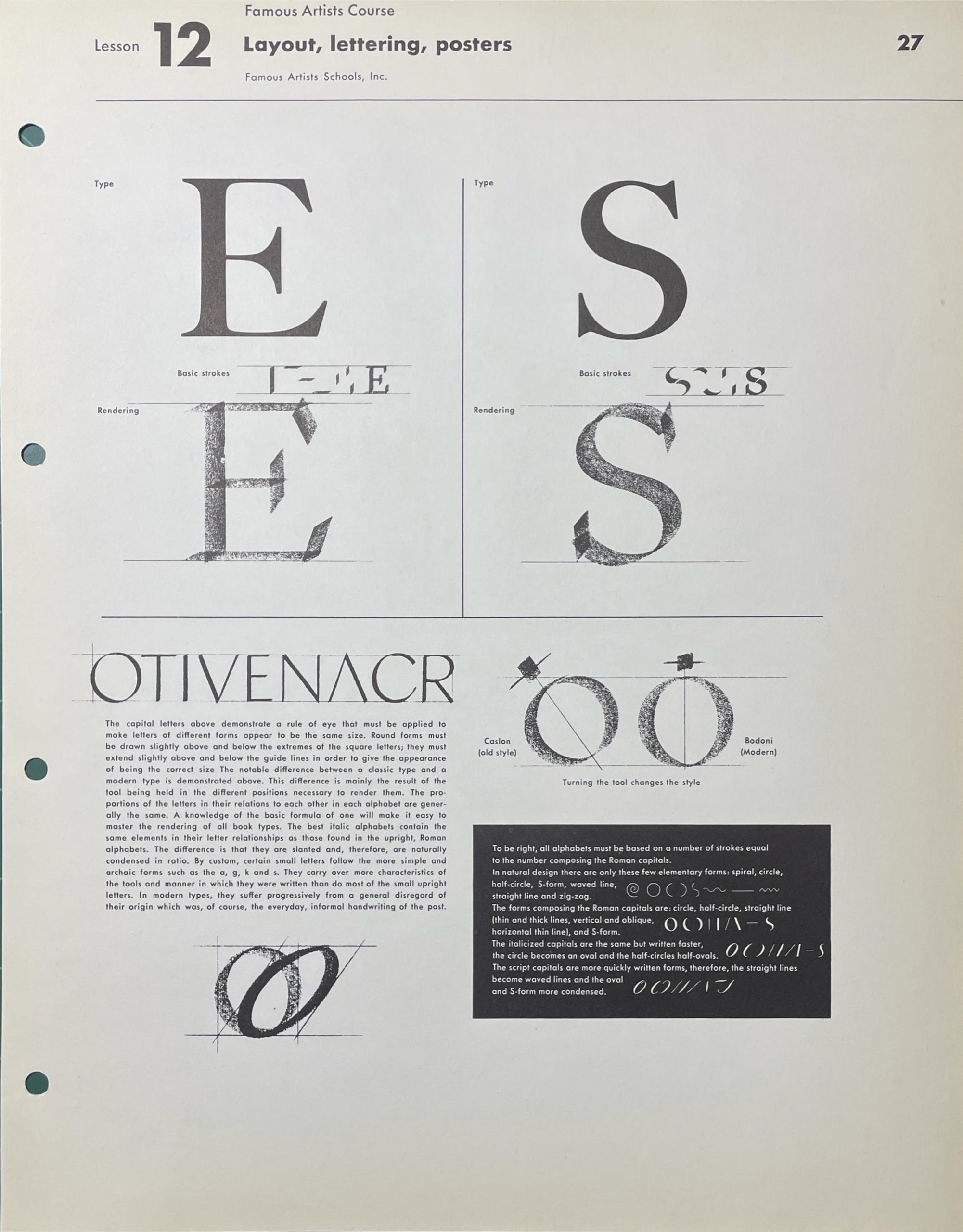 Разбор букв E и S, оптическое выравнивание строки OTIVENACR, сравнение Caslon и Bodoni — страница 27