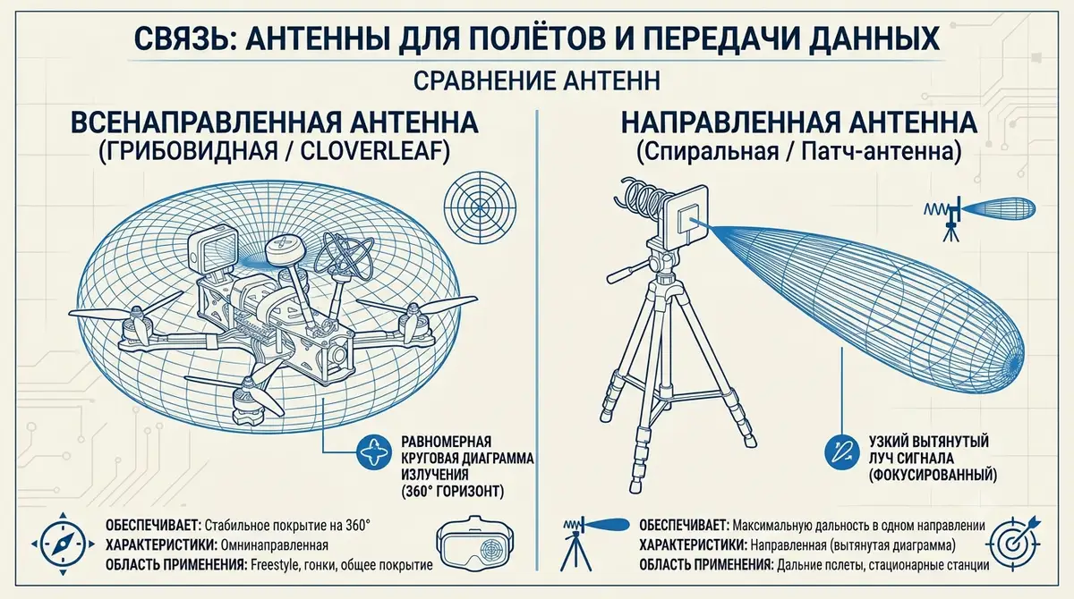 Диаграммы направленности всенаправленной и направленной антенны