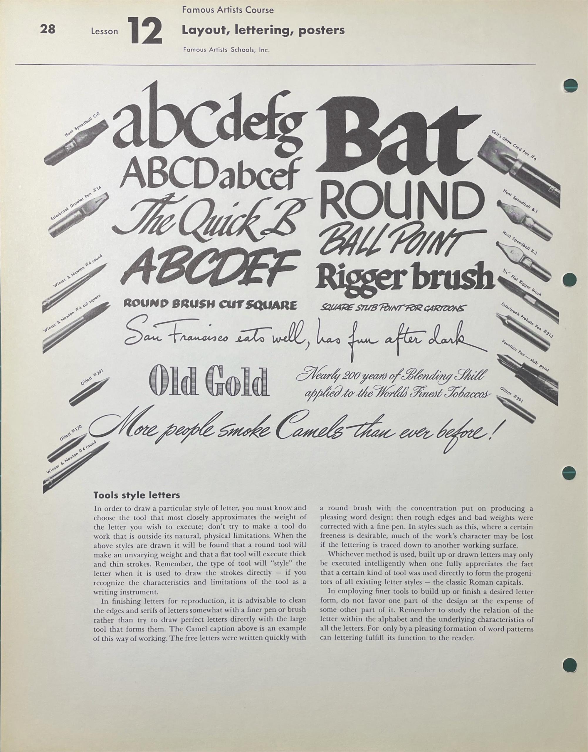 Инструменты и стили письма: перья Speedball, Esterbrook, Gillott и кисти Winsor & Newton с образцами — страница 28