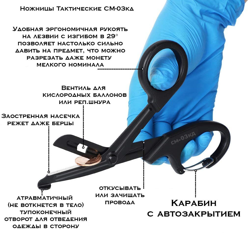 Медицинские ножницы (тактические изогнутые тупоконечные) SurvMed SM-03-КД