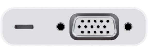 Оригинальный VGA-адаптер Apple Lightning to VGA Adapter MD825ZM/A передачи изображения с iPhone, iPad и iPod оснащенных разъёмом Lightning.