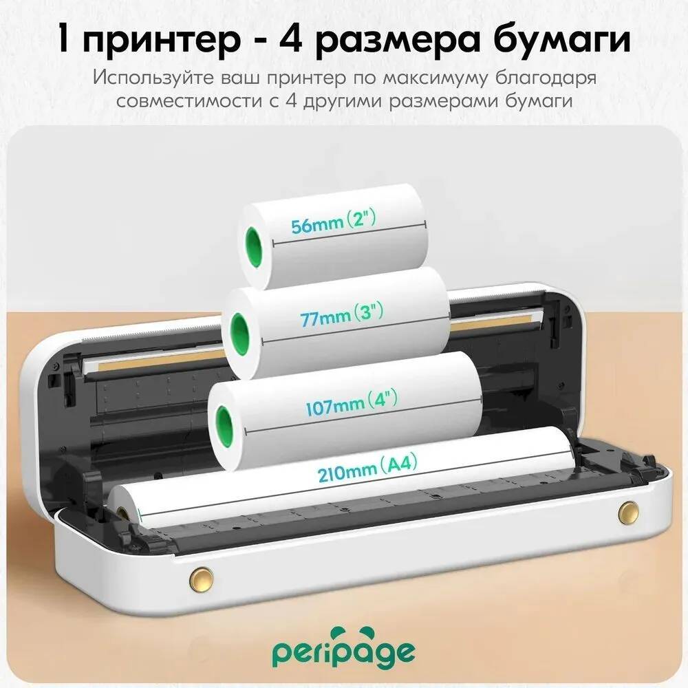 Портативный термопринтер Xiaomi PeriPage A4 Bluetooth USB