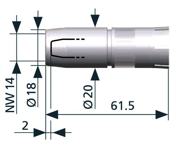 345P122672 Сопло газовое коническое 14,0/61,5 мм 345P122672 Сопло газовое коническое 14,0/61,5 мм