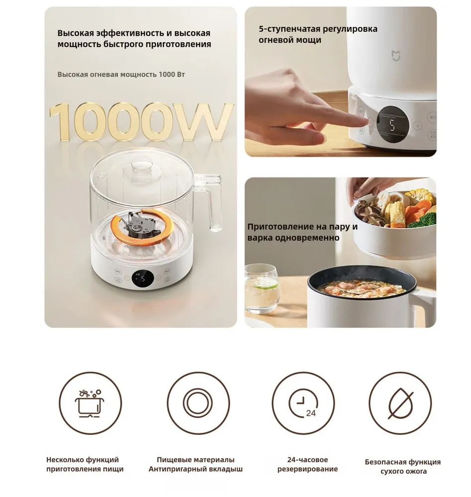 Пароварка электрическая Xiaomi Multifunctional Cooker 1.5L (MEC01)