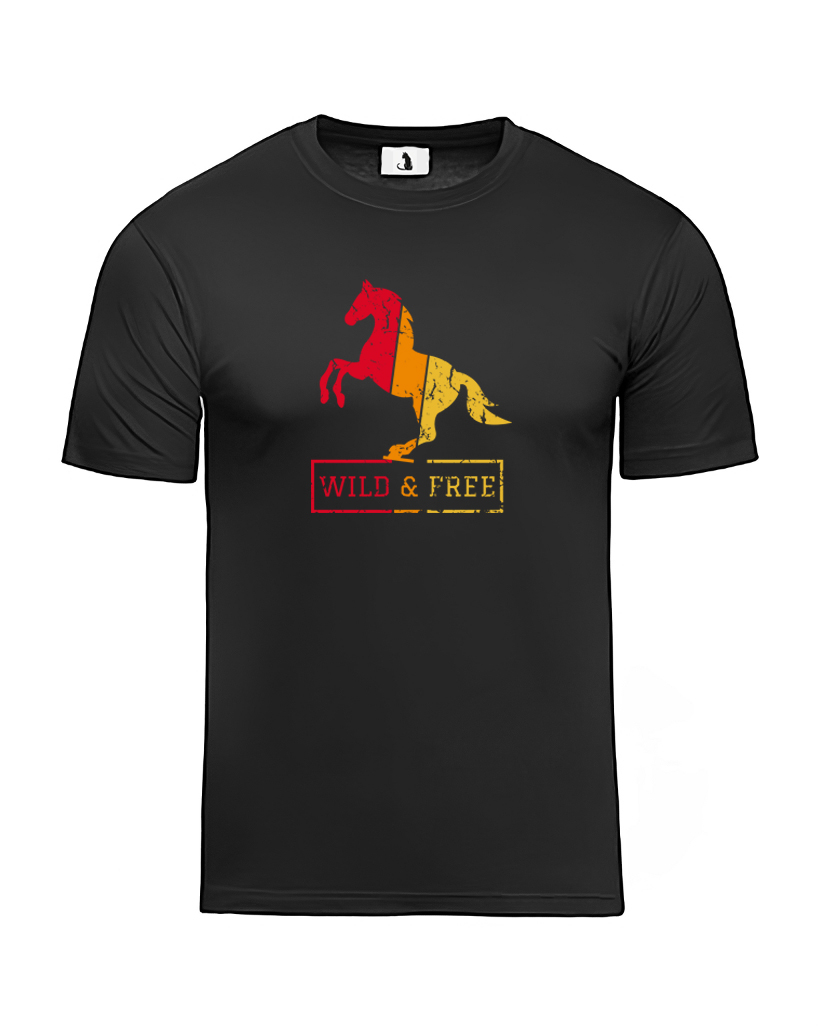 Образец футболки с лошадью Wild and free прямая unisex Футболка с лошадью Wild and free unisex
