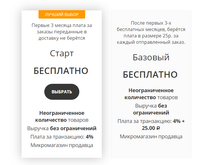 Тарифы маркетплейса&nbsp;