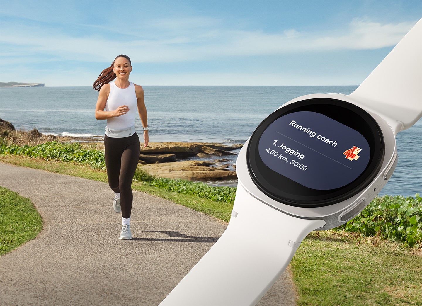 Galaxy Watch 8 с Running coach на пробежке — официальное фото Samsung