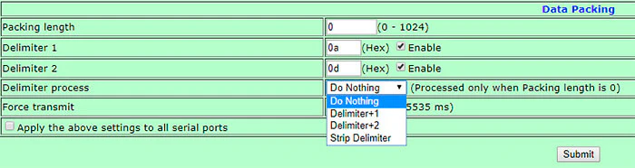 Параметры для функции Delimiter process