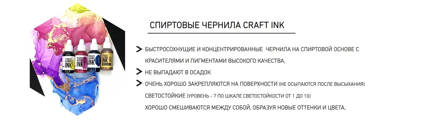 Инфографика: спиртовые чернила CRAFT INK, описание серий и палитры