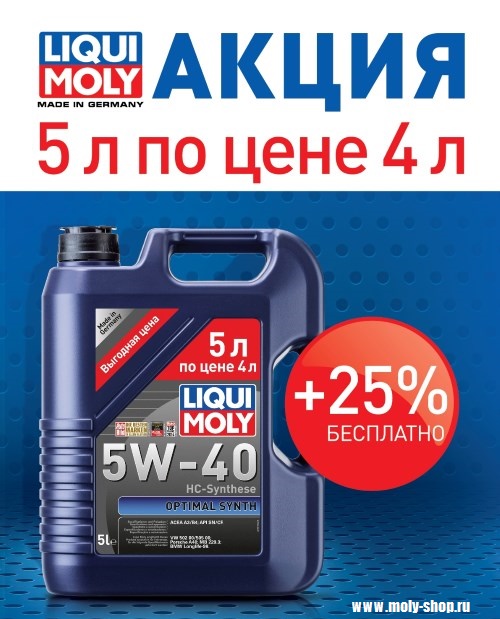 Акция Liqui Moly в Моли Шоп Оптималь +25% в подарок