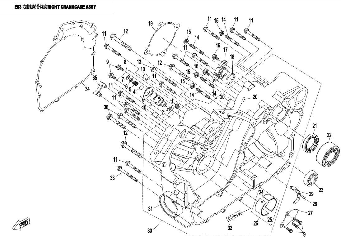 RIGHT CRANKCASE ASSY. X8