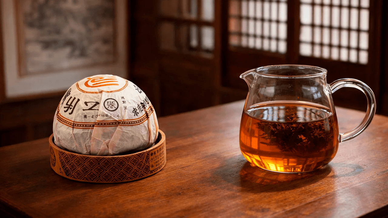 Чай Shu pu'er 2006 на столі Чай Shu pu'er 2006 на столі