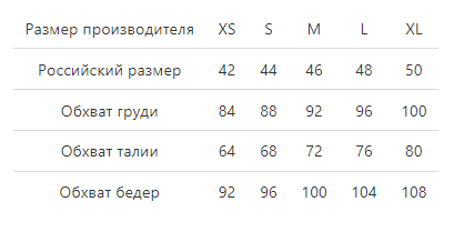 Таблица размеров Brikoly Таблица размеров Brikoly
