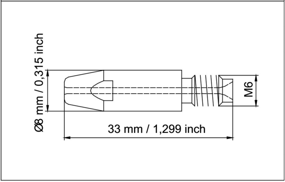 42.0001.0053 Наконечник контактный &Oslash; 0,8 M6 / CuCrZr / L=33 mm., предназначен для использования в качестве расходной части в роботизированных сварочных горелках ROBO MIG/MAG;