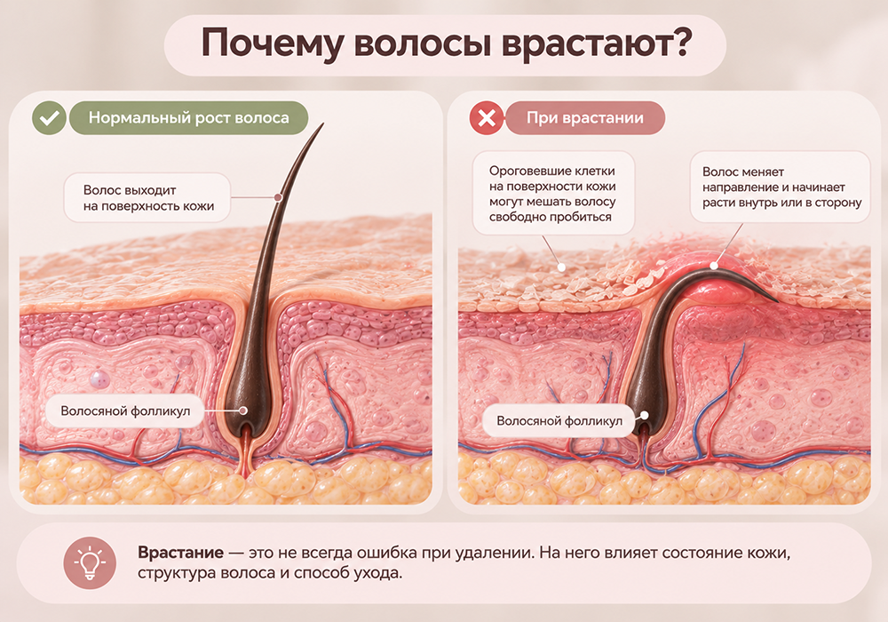 Почему волосы врастают после бритья и депиляции