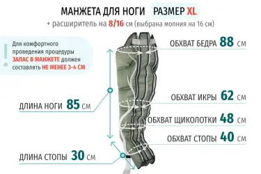 Размеры манжеты ноги XL с расширителем 16 см (молния на 16 см) Размеры манжеты ноги XL с расширителем 16 см (молния на 16 см)
