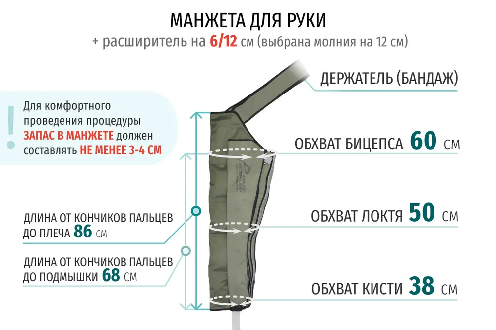 Размеры манжеты руки с расширителем на 12 см (молния на 12 см) Размеры манжеты руки с расширителем на 12 см (молния на 12 см)