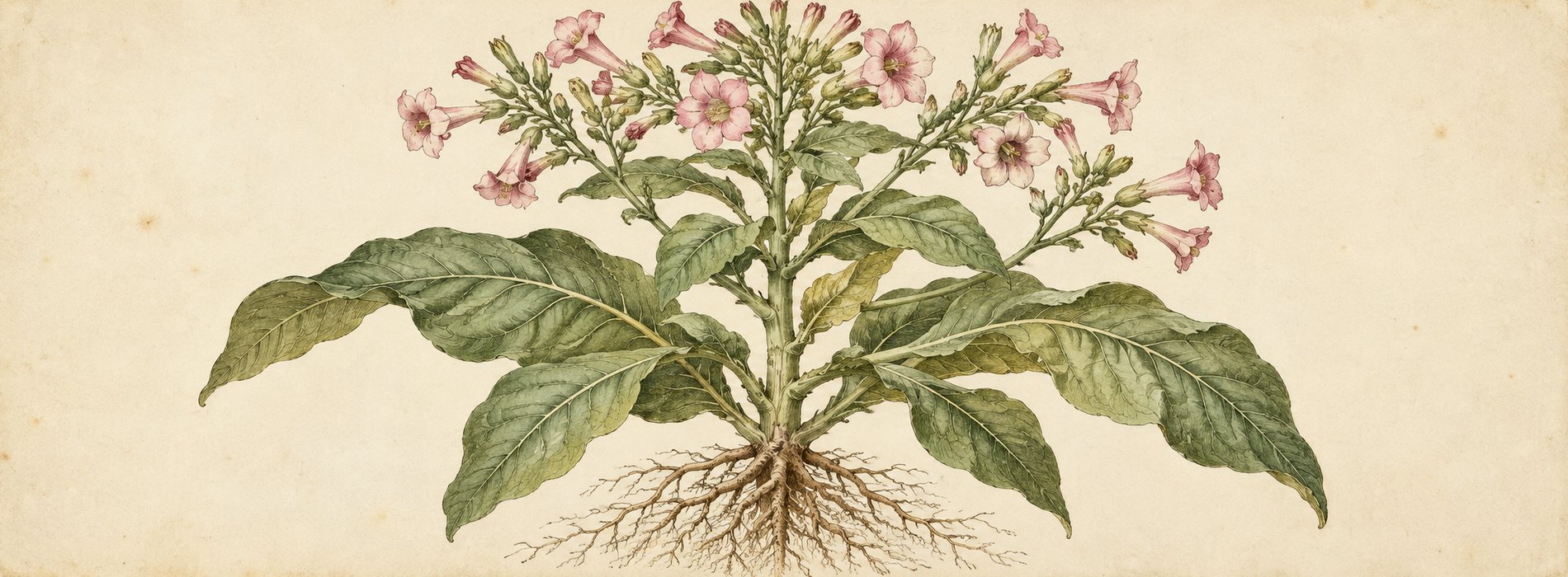 Nicotiana tabacum на ботанической иллюстрации - почему никотин так называется