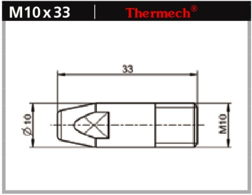 340Р121402 Наконечник контактный / Contact tip M10-1,2 (.045") L=33mm ECu, предназначен для использования в качестве расходной части в ручных и автоматизированных сварочных горелках MIG/MAG серии 6G, 8G, 9W, 10W;
