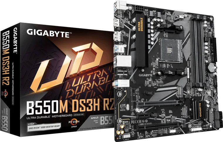 Плата GIGABYTE B550M DS3H R2 и коробка