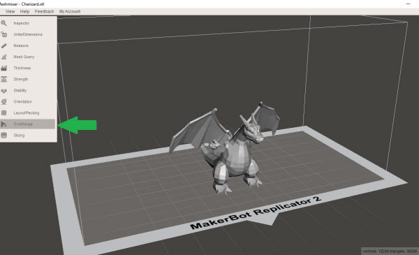 Выберите Overhangs