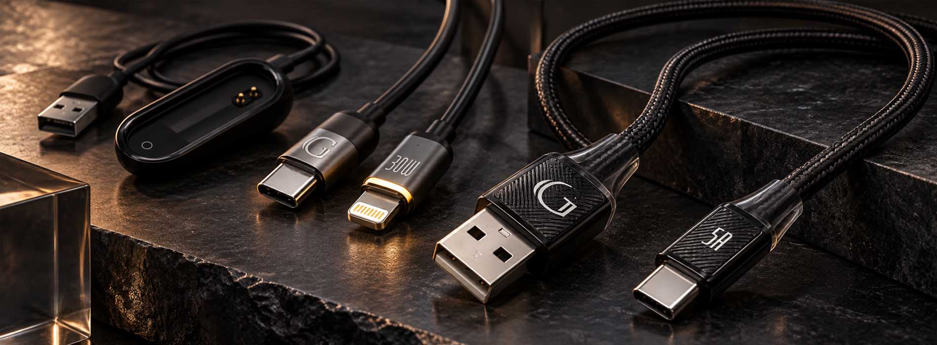 Кабели Gurdini Type-C to Type-C, Type-C to Lightning и USB-A для зарядки и передачи данных Кабели Gurdini Type-C to Type-C, Type-C to Lightning и USB-A для зарядки и передачи данных