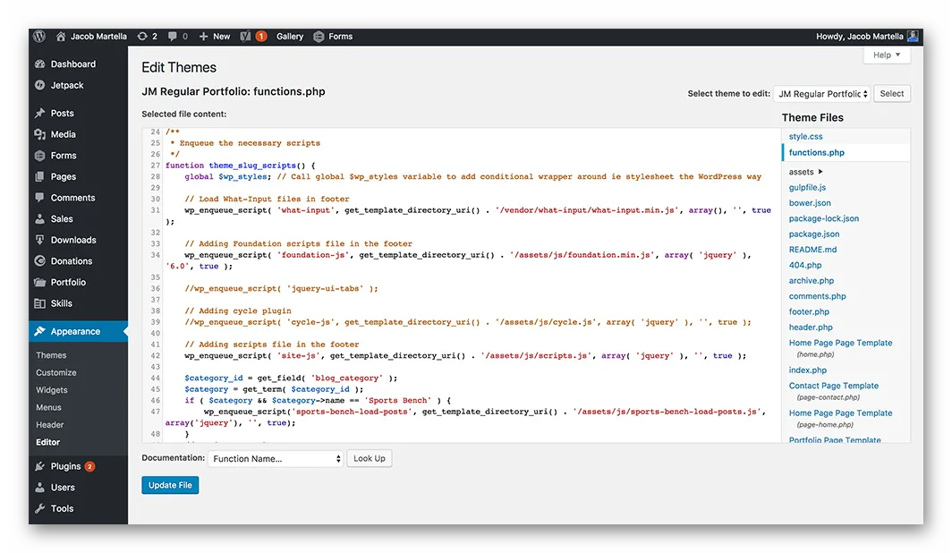 Пример редактора тем в WordPress
