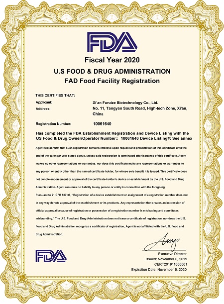 FDA CERTIFICATE Furuize
