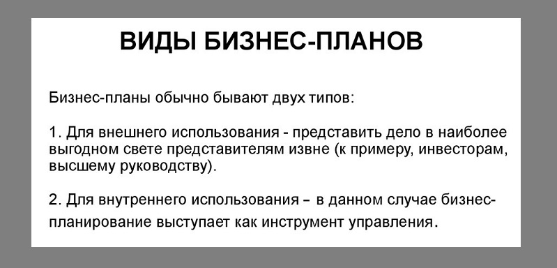 виды бизнес плана