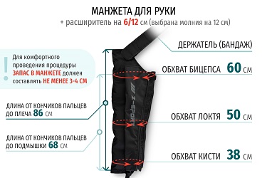 Размеры манжеты руки с расширителем на 12 см (молния на 12 см)