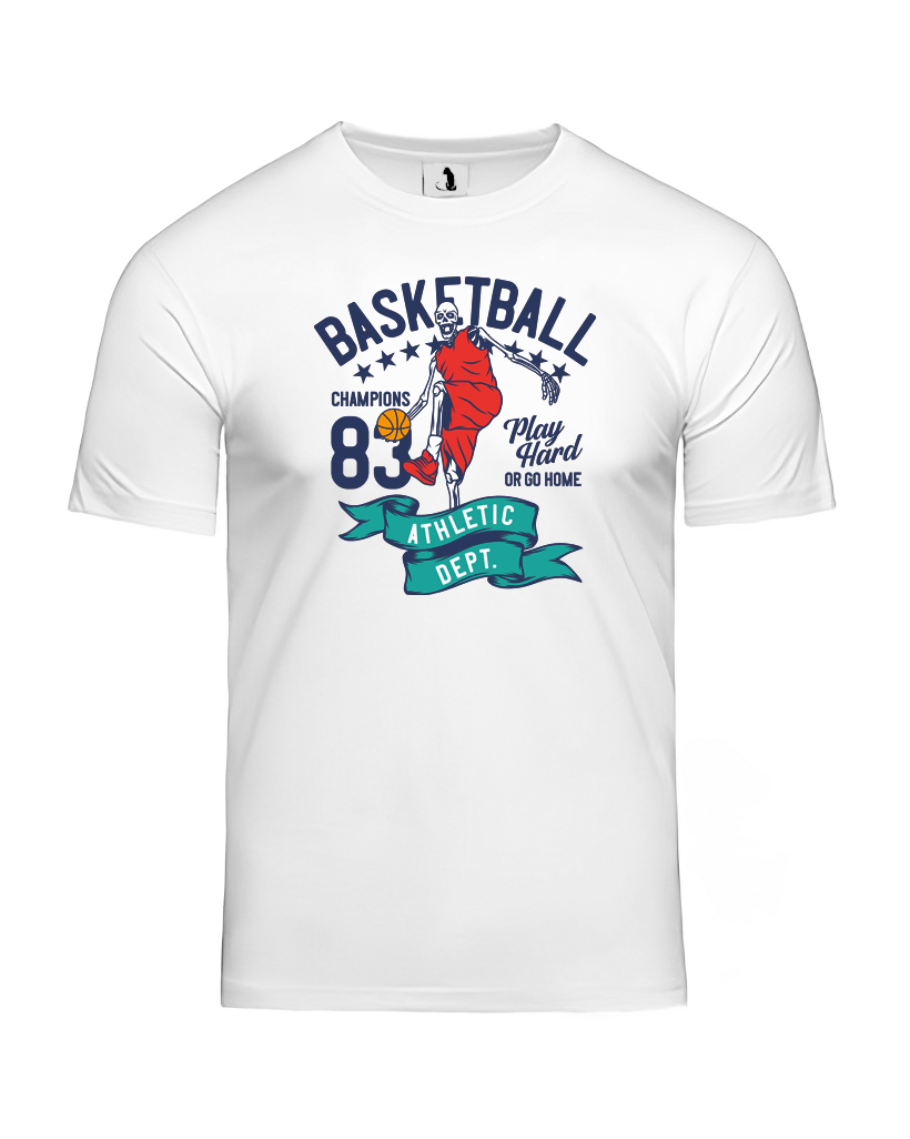 Образец футболки со скелетом принт Basketball Play hard unisex классического прямого кроя Футболка со скелетом Basketball Play hard unisex классического прямого кроячерная