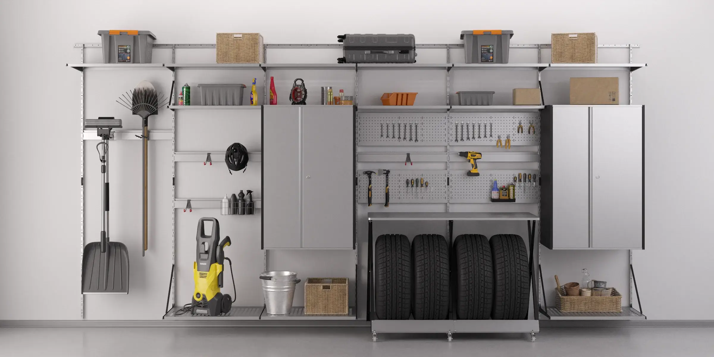 Модульная система хранения GarageStorage — компоновка 1, акцентные элементы RAL 9005, чёрный матовый
