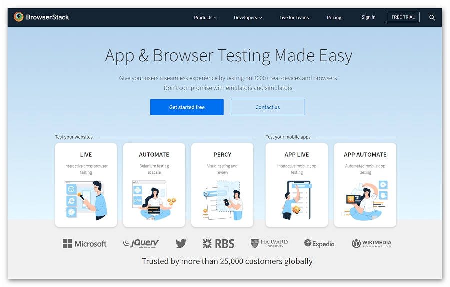 Главная страница BrowserStack