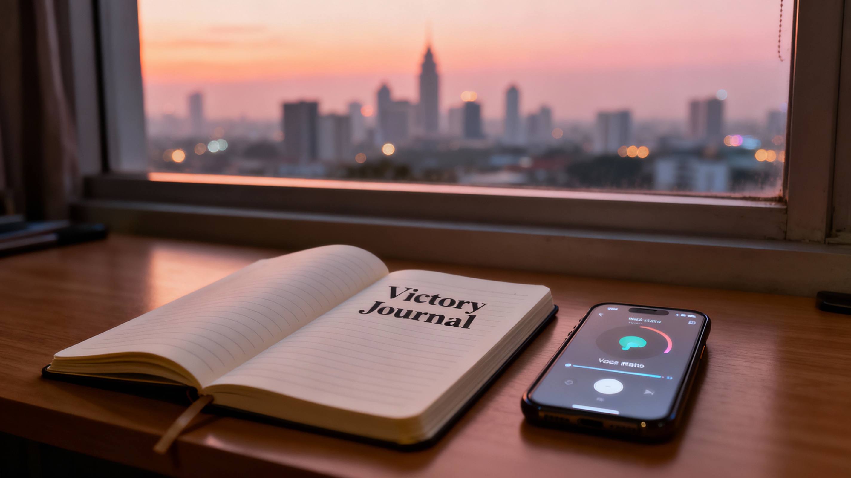 <img src="victory-journal-verbal.jpg" alt="Victory Journal voice memo app Jakarta morning skyline">