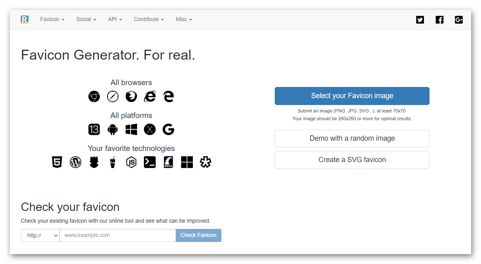 Главная страница Favicon Generator