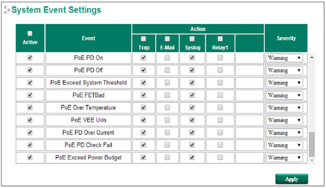 Уведомление о событиях (System Event Settings)