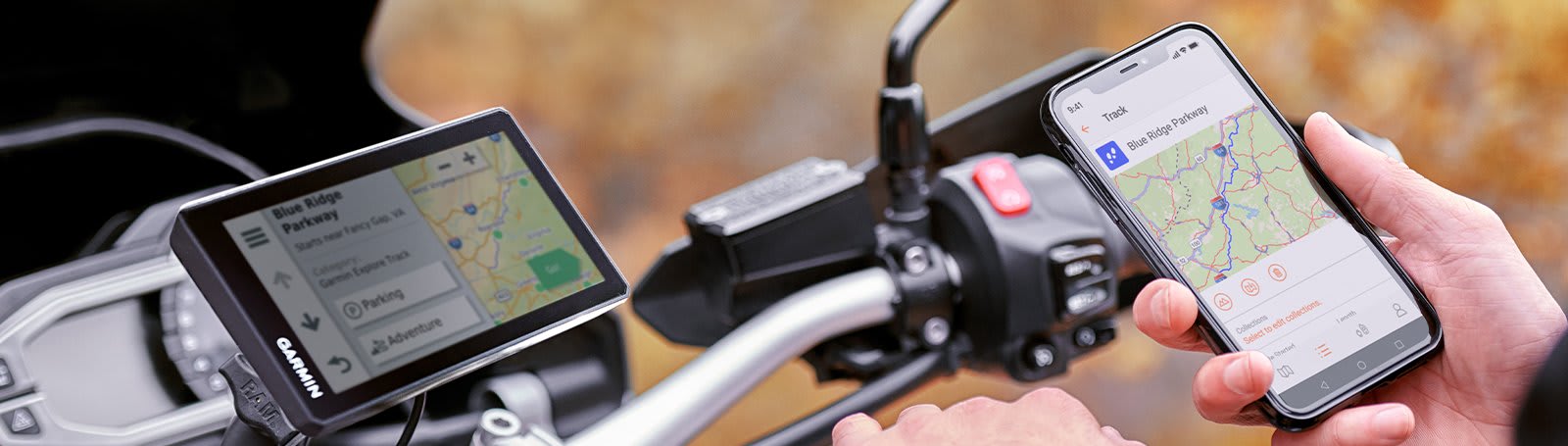 Garmin zūmo XT и смартфон с маршрутом